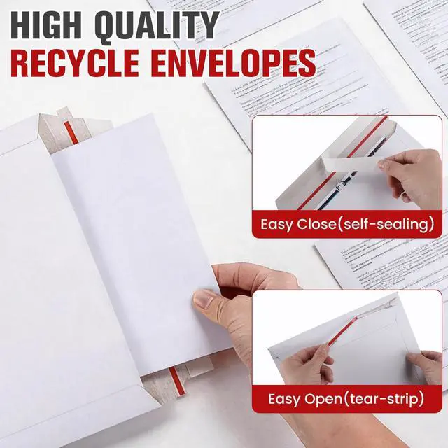 Alt view image 11 of 14 - 200 Pack 9X12 Inch Rigid Stay Flat Mailers, Self Seal Lightweight Cardboard Envelopes, White Photography Mailers for Photo, Document, Magazine & CD Mailing