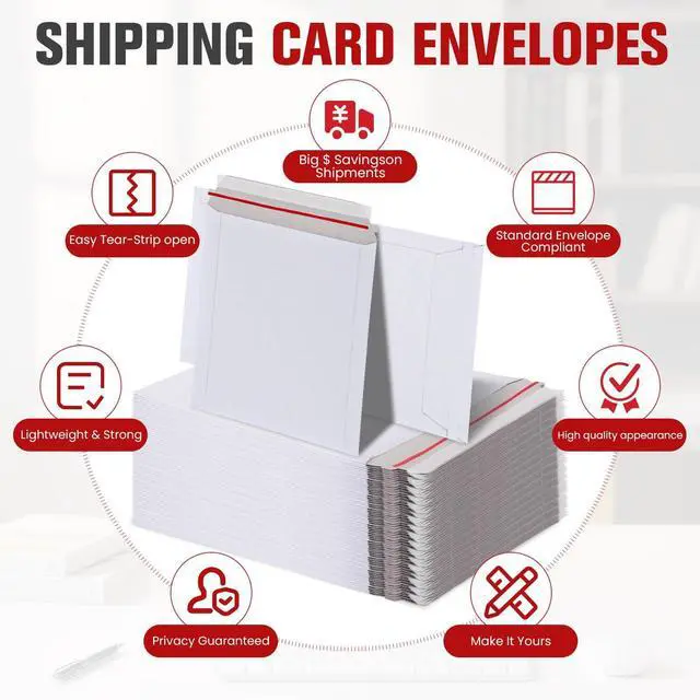 Alt view image 13 of 14 - 200 Pack 9X12 Inch Rigid Stay Flat Mailers, Self Seal Lightweight Cardboard Envelopes, White Photography Mailers for Photo, Document, Magazine & CD Mailing