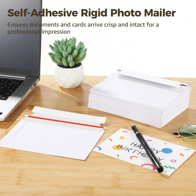 Alt view image 8 of 12 - 500 PCS 6.5 x 4.5 Inch Self Seal Rigid Mailers, White Rigid Photo Mailers, Rigid Mailer Self Seal Cardboard Envelopes for Photos, Document, CD, Coins, Stamps (500)