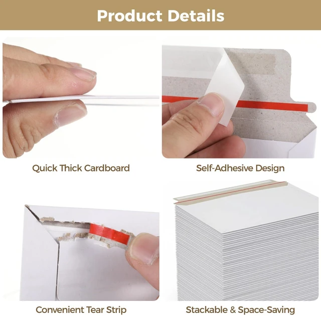 Alt view image 9 of 12 - 500 PCS 6.5 x 4.5 Inch Self Seal Rigid Mailers, White Rigid Photo Mailers, Rigid Mailer Self Seal Cardboard Envelopes for Photos, Document, CD, Coins, Stamps (500)