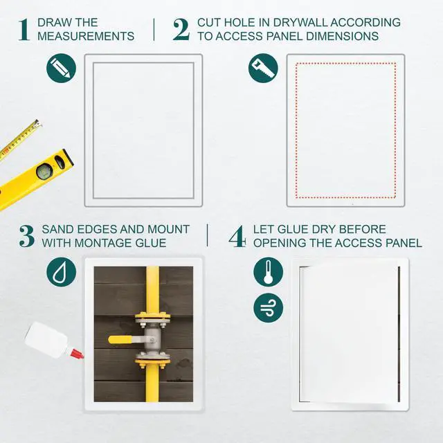 Alt view image 10 of 14 - 12" x 16" White ABS Plastic Plumbing Access Panel - Wall Access Panel for Drywall - Wire Cover for Wall Covering Panels - Electricity, Heating Alarm, Bathroom Ceiling Or Wall Hole Cover