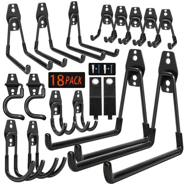 Alt view image 8 of 14 - 18 Pack Garage Hooks Heavy Duty - Anti-Slip Coating | Garage Storage Hooks for Hanging BikeLadderGarden ToolsHose