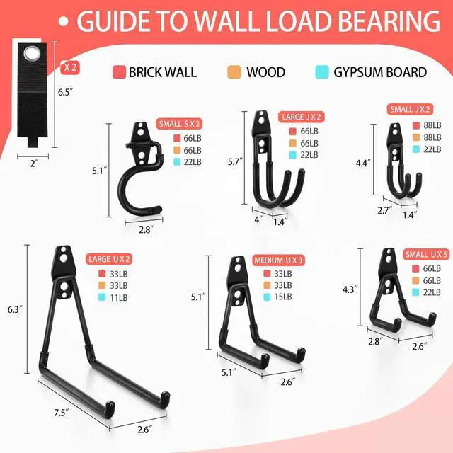 Alt view image 9 of 14 - 18 Pack Garage Hooks Heavy Duty - Anti-Slip Coating | Garage Storage Hooks for Hanging BikeLadderGarden ToolsHose