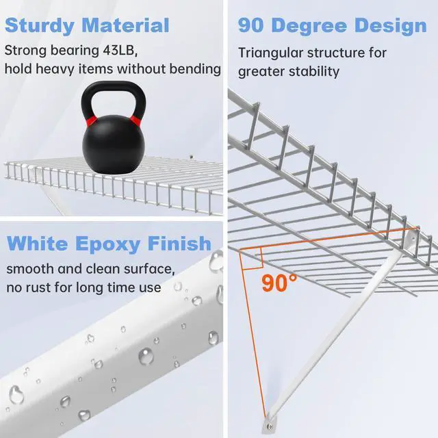 Alt view image 11 of 14 - 12 Inch Wire Shelf Brackets Set, 4 Pack Metal White Closet Support Bracket with End Brackets & Clips for Wire Shelving Wall Bracket Installation, Support Wire Closet Shelves Racks(4 Pack)