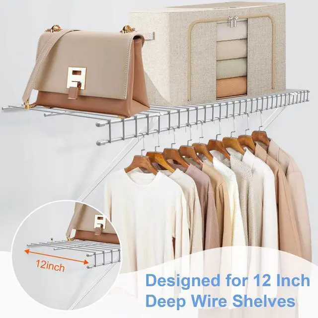 Alt view image 13 of 14 - 12 Inch Wire Shelf Brackets Set, 4 Pack Metal White Closet Support Bracket with End Brackets & Clips for Wire Shelving Wall Bracket Installation, Support Wire Closet Shelves Racks(4 Pack)