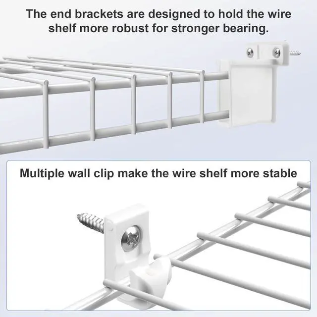 Alt view image 12 of 14 - 12 Inch Wire Shelf Brackets Set, 4 Pack Metal White Closet Support Bracket with End Brackets & Clips for Wire Shelving Wall Bracket Installation, Support Wire Closet Shelves Racks(4 Pack)