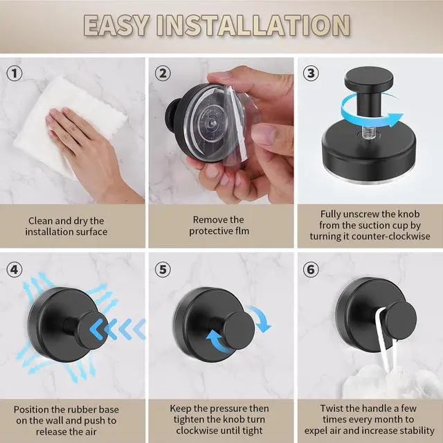 Alt view image 13 of 14 - 2026 Upgraded Drill-Free Stainless Steel Suction Cup Hooks Multi-Use | Suction Cup Hooks for Shower, Mirror, Wall, Bathroom, Glass, Hanging Towels - 4 Pack