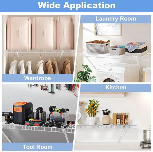 Alt view image 14 of 14 - 12 Inch Wire Shelf Brackets Set, 4 Pack Metal White Closet Support Bracket with End Brackets & Clips for Wire Shelving Wall Bracket Installation, Support Wire Closet Shelves Racks(4 Pack)