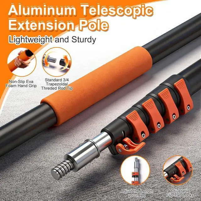 Alt view image 9 of 14 - 3-12FT Telescopic Extension Pole, Flip-Lock & Screw Dual Locking Extendable Pole, Multi-Purpose Paint Roller Extension Pole for Painting & Cleaning