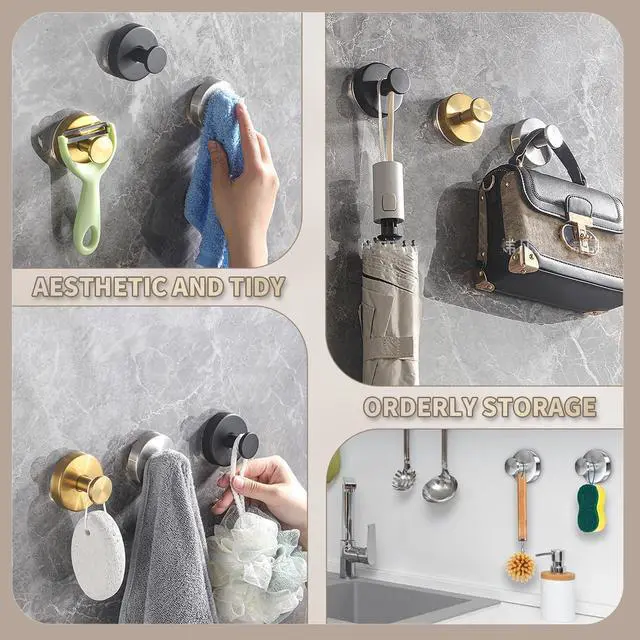 Alt view image 14 of 14 - 2026 Upgraded Drill-Free Stainless Steel Suction Cup Hooks Multi-Use | Suction Cup Hooks for Shower, Mirror, Wall, Bathroom, Glass, Hanging Towels - 4 Pack