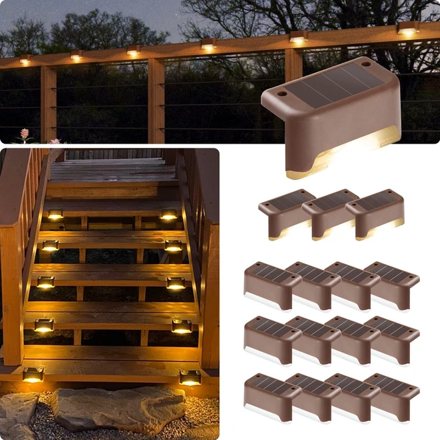 Alt view image 8 of 14 - Led Solar Deck Lights, 16 PackWaterproof, Warm White | LED Solar Deck Lights for Outdoor Stairs, Step, Fence, Railing, Yard and Patio
