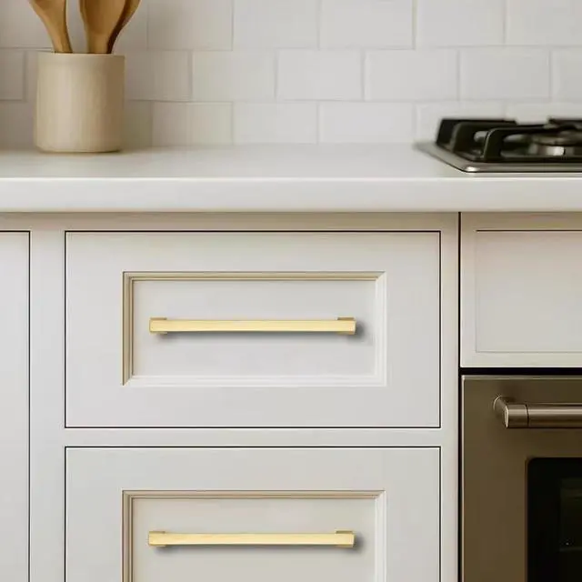 Alt view image 8 of 10 - 10 Pack 5inch(128mm) Hole Center Brushed Gold Cabinet Pulls Heavy-Duty Solid Matte Gold Cabinet Hardware Pulls for Kitchens, bathrooms and Dresser Handle