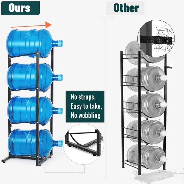 Alt view image 10 of 12 - 5 Gallon Water Jug Holder: 4 Tier Water Jug Stand Holder for 5 Gallon Water Dispenser- 5 Gal Water Bottle Storage Rack Organizer for Home Kitchen Garage (4 Tier)