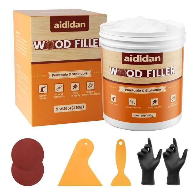 Alt view image 7 of 12 - Wood Filler, Wood Putty, Wood Hole Filler, 16 Oz White Wood Repair Kit | Paintable & Stainable Wood Filler Putty, Wood Furniture Scratch Cracks Holes Repair, Exterior Wood Filler Water Resistant