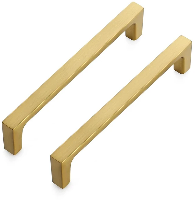 Alt view image 8 of 14 - Brushed Brass Solid Pulls Cabinet Handles 5 Inch 10 Pack | Solid Zinc, Slim Design, Mounting Screws Included, Kitchen Cabinet Hardware, For Cupboards, Dressers, Drawers