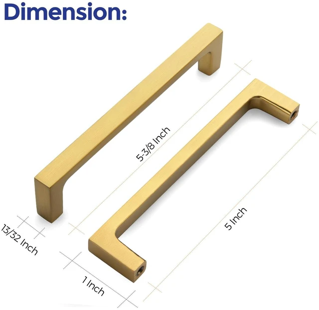 Alt view image 10 of 14 - Brushed Brass Solid Pulls Cabinet Handles 5 Inch 10 Pack | Solid Zinc, Slim Design, Mounting Screws Included, Kitchen Cabinet Hardware, For Cupboards, Dressers, Drawers