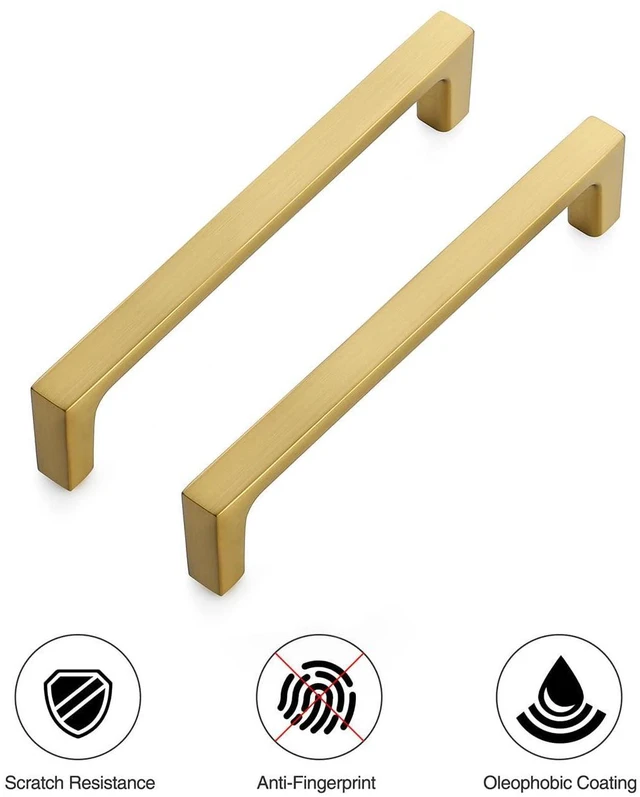 Alt view image 12 of 14 - Brushed Brass Solid Pulls Cabinet Handles 5 Inch 10 Pack | Solid Zinc, Slim Design, Mounting Screws Included, Kitchen Cabinet Hardware, For Cupboards, Dressers, Drawers