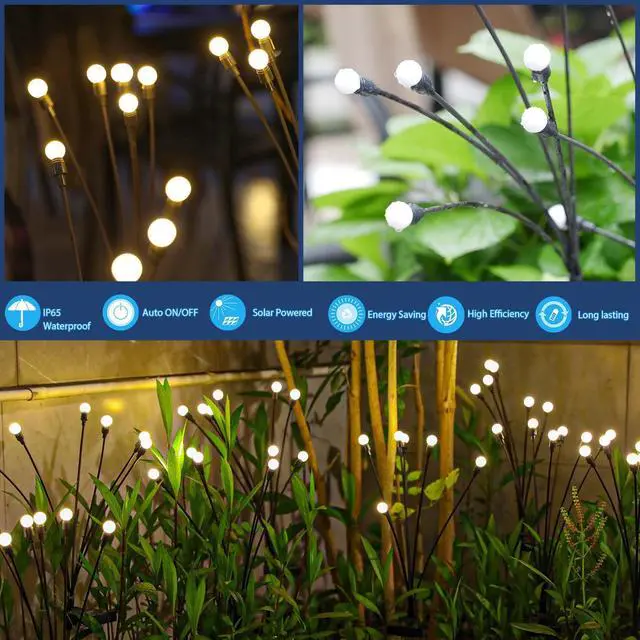 Alt view image 10 of 12 - Solar Garden Lights - Upgraded Solar Swaying Light, Sway by Wind, Outdoor Lights, Yard Patio Pathway Decoration, High Flexibility Iron Wire & Heavy Bulb Base, Warm White(2 Pack)