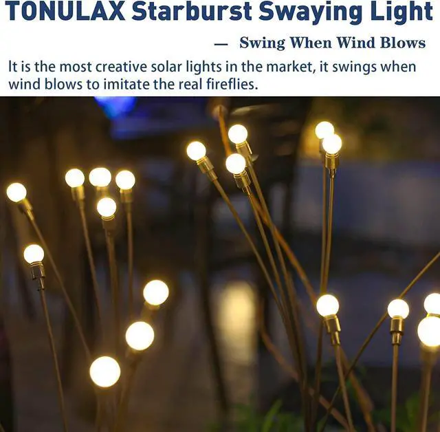 Alt view image 12 of 12 - Solar Garden Lights - Upgraded Solar Swaying Light, Sway by Wind, Outdoor Lights, Yard Patio Pathway Decoration, High Flexibility Iron Wire & Heavy Bulb Base, Warm White(2 Pack)