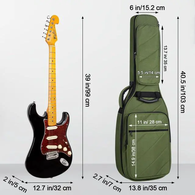 Alt view image 8 of 12 - Guitar Bag Electric Case Reinforced 0.7 In Thick Sponge Soft Padded Guitar Case with 3 Pockets Electric Guitar Gig Bag, Neck Cradle,Back Hanger Loop for 39 Electric Guitars