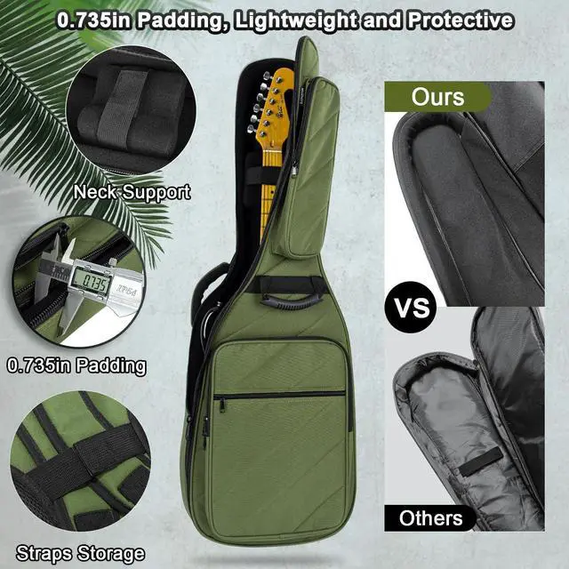 Alt view image 9 of 12 - Guitar Bag Electric Case Reinforced 0.7 In Thick Sponge Soft Padded Guitar Case with 3 Pockets Electric Guitar Gig Bag, Neck Cradle,Back Hanger Loop for 39 Electric Guitars