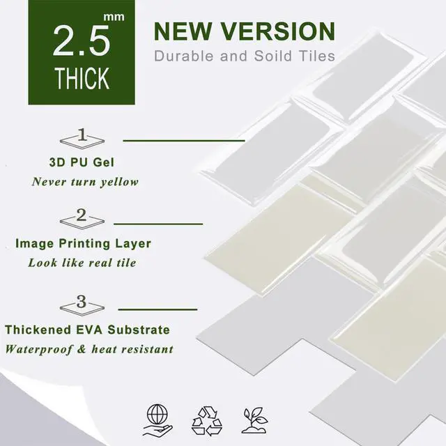 Alt view image 14 of 14 - 10-Sheet Subway Tile Peel and Stick Backsplash, Self Adhesive Vinyl Wall Tiles, Stick on Backsplash for Kitchen and Bathroom(Thicker Design)