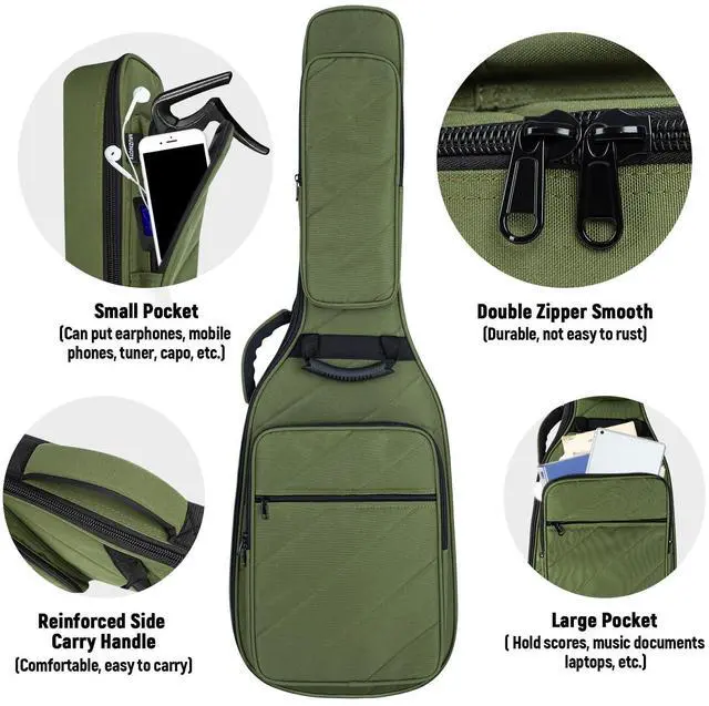 Alt view image 10 of 12 - Guitar Bag Electric Case Reinforced 0.7 In Thick Sponge Soft Padded Guitar Case with 3 Pockets Electric Guitar Gig Bag, Neck Cradle,Back Hanger Loop for 39 Electric Guitars