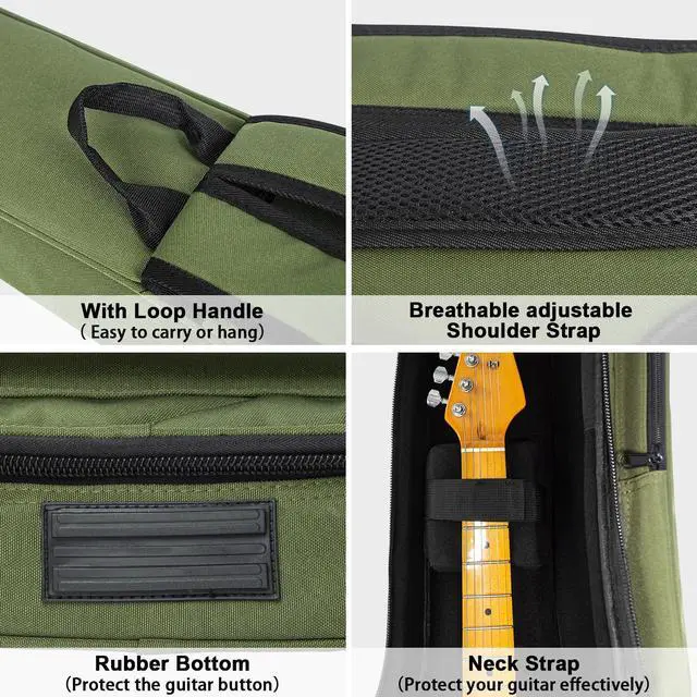 Alt view image 11 of 12 - Guitar Bag Electric Case Reinforced 0.7 In Thick Sponge Soft Padded Guitar Case with 3 Pockets Electric Guitar Gig Bag, Neck Cradle,Back Hanger Loop for 39 Electric Guitars