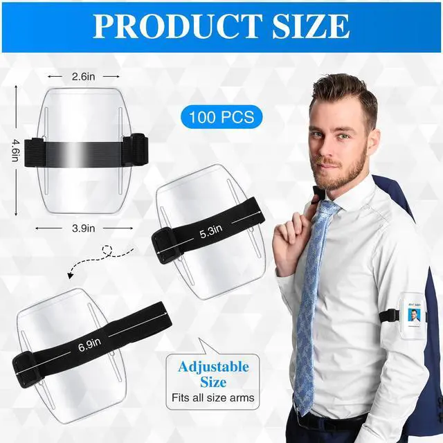 Alt view image 8 of 12 - 100 Pcs Arm Badge Armband Visibility PVC ID Card Holder with Adjustable Strap Fastener Armband Pass Clear Display Name Tag Holder for Work Ski Postcard Pass Universal Size(Black)