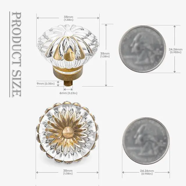 Alt view image 13 of 14 - Crystal Vintage Cabinet Dresser KnobsAntique Brass Bronze, 8 Pack | Zinc Alloy & Clear Glass, Single-Hole Design, Fits Drawers Dressers Knobs, Kitchen Bathroom Cabinets Hardware Handles
