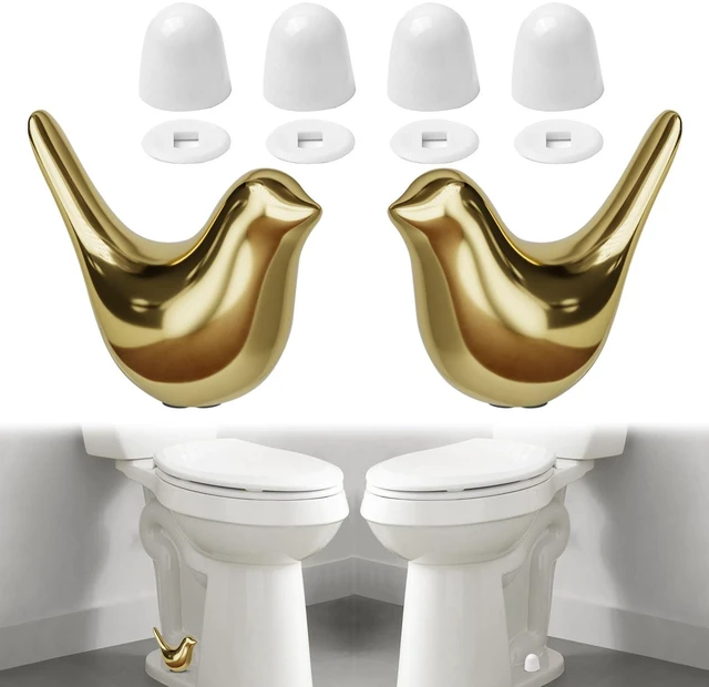 Alt view image 7 of 12 - Ceramic Gold Bird Toilet Bolt Covers, 2 Birds and 4 Plastic Caps | Bathroom Decor Hides Floor Bolts, 0.5 in Base Opening, Fits Bolts up to 1.18 in High, Peel & Stick, Place-Over Installation