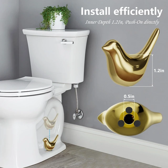 Alt view image 10 of 12 - Ceramic Gold Bird Toilet Bolt Covers, 2 Birds and 4 Plastic Caps | Bathroom Decor Hides Floor Bolts, 0.5 in Base Opening, Fits Bolts up to 1.18 in High, Peel & Stick, Place-Over Installation