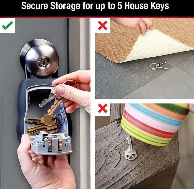 Alt view image 9 of 14 - Key Lock Box for House Keys Outdoor Portable Combination Lockbox with Resettable 4 Digit Code, Weather Resistant Durable Metal Body, Holds 5 Keys, 5400EC2, Black, 2 Pack