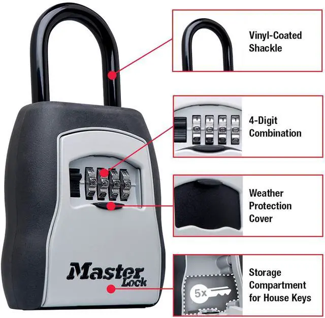 Alt view image 10 of 14 - Key Lock Box for House Keys Outdoor Portable Combination Lockbox with Resettable 4 Digit Code, Weather Resistant Durable Metal Body, Holds 5 Keys, 5400EC2, Black, 2 Pack