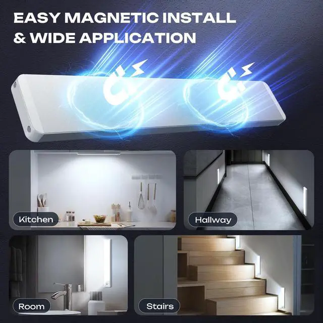 Alt view image 9 of 12 - 5 Pack Under Cabinet Lighting Wireless 2200maAh Rechargeable LED Motion Sensor Magnetic Light Indoor Closet Lights for Kitchen, Stairs Cool White