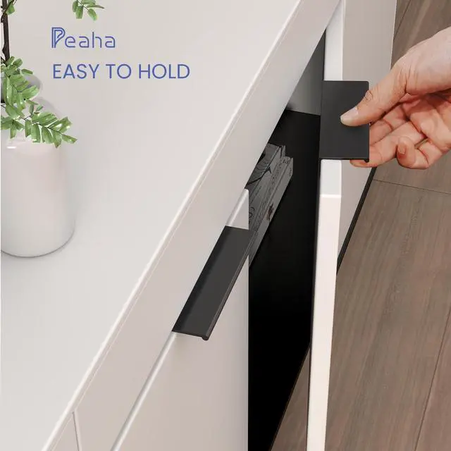 Alt view image 9 of 14 - 10 Pack Black Cabinet Pulls Kitchen Cabinet Handles 3" Finger Pulls | Edge Pulls Black Cabinet Handles Modern Hidden Drawer Pulls Aluminum Alloy Dresser Drawer Handles Closet Bedroom Living Room
