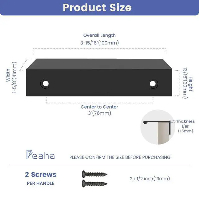 Alt view image 10 of 14 - 10 Pack Black Cabinet Pulls Kitchen Cabinet Handles 3" Finger Pulls | Edge Pulls Black Cabinet Handles Modern Hidden Drawer Pulls Aluminum Alloy Dresser Drawer Handles Closet Bedroom Living Room
