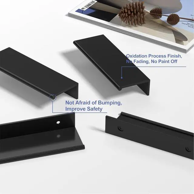 Alt view image 11 of 14 - 10 Pack Black Cabinet Pulls Kitchen Cabinet Handles 3" Finger Pulls | Edge Pulls Black Cabinet Handles Modern Hidden Drawer Pulls Aluminum Alloy Dresser Drawer Handles Closet Bedroom Living Room
