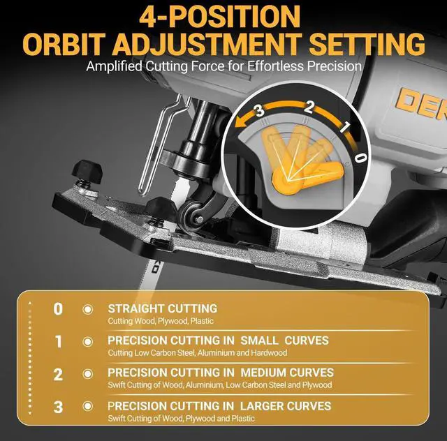 Alt view image 11 of 14 - 6.7-Amp Jig Saw Corded: Electric Jigsaw Tool Power Jig Saws for Wood Cutter with 6 Variable Speed Up to 3000 SPM, 4 Orbital Settings, LED Light & ±45° Bevel Cutting, Tool-Free Blade Change