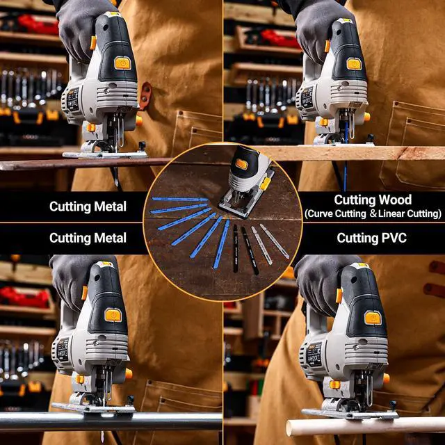 Alt view image 14 of 14 - 6.7-Amp Jig Saw Corded: Electric Jigsaw Tool Power Jig Saws for Wood Cutter with 6 Variable Speed Up to 3000 SPM, 4 Orbital Settings, LED Light & ±45° Bevel Cutting, Tool-Free Blade Change