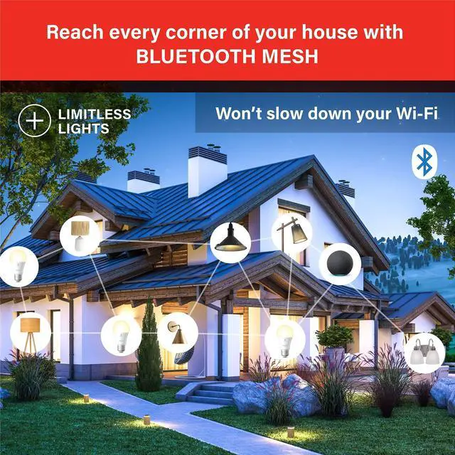 Alt view image 14 of 14 - Alexa Light Bulb, S1 Auto Pairing with Alexa Devices, Warm Light Bulbs, Smart Light Bulbs that Work with Alexa, Bluetooth Mesh Smart Home Lighting, E26 60W Equivalent, 800LM, 4-Pack