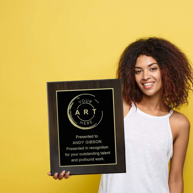 Alt view image 11 of 14 - Custom Laser Engraved Award Plaque, Personalized Recognition Plaque with Black Plate and Gold or Silver Engraving, Multiple Wood Finishes for Employee, Corporate & Achievement Awards | Custom