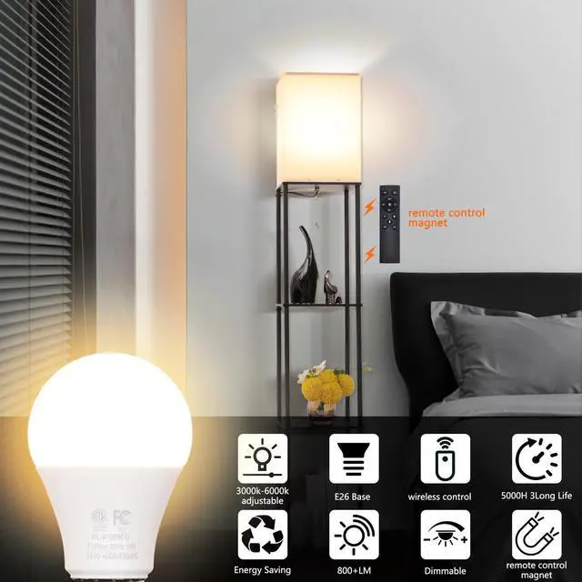 Alt view image 12 of 12 - A19 LED Remote Control Bulbs, 800LM 9W, Equivalent to 60W Bulbs, Dimmable Bulb with Remote Control 3000K-6000K, E26 Base, CRI 80+,2.4GHz, Lifespan Over 25,000 Hours (9W-1 Remote-3 Bulb)