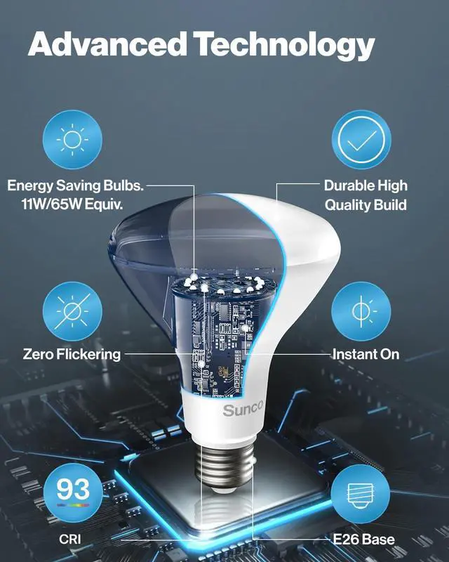 Alt view image 13 of 14 - Sunco 12 Pack BR30 LED Bulb Flood Light, E26, 11W=65W, 5000K Daylight | 850LM, Dimmable, Indoor, Home, Bedroom, Kitchen Lighting, Recessed Can Light Bulbs, Medium Base, Recessed Flood Light Bulbs