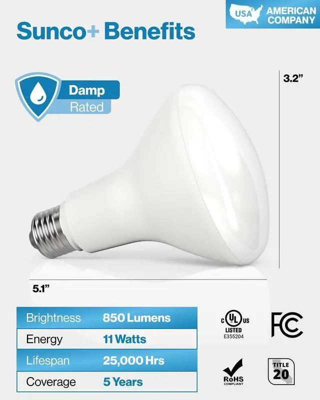 Alt view image 14 of 14 - Sunco 12 Pack BR30 LED Bulb Flood Light, E26, 11W=65W, 5000K Daylight | 850LM, Dimmable, Indoor, Home, Bedroom, Kitchen Lighting, Recessed Can Light Bulbs, Medium Base, Recessed Flood Light Bulbs