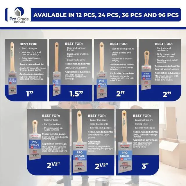 Alt view image 9 of 14 - Angle Paint Brushes, Paint Brush Set for Trim & Walls, 10 Pc | Sash & cut-in detail | Furniture, cabinets, doors & fences | Interior & exterior | Latex, oil & stain | Medium stiff bristles