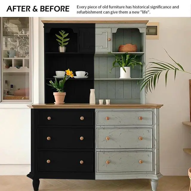 Alt view image 12 of 14 - Furniture Paint Kit 5oz with Tools - Water-based & Low Odor No Sanding No Priming- Matte Finish Indoor Outdoor Wood Paint for Cabinets, Doors, Tables and Dressers - Black