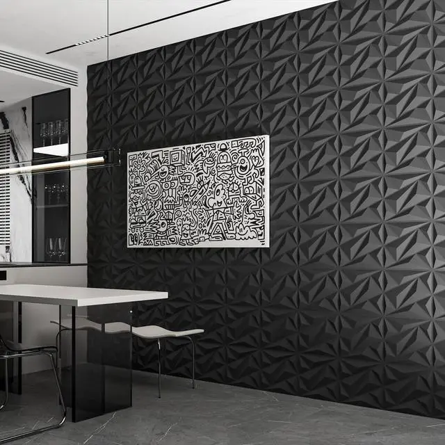 Alt view image 12 of 14 - 33 Pack 3D Wall Panels Diamond, Black, 12''x12'' | PVC Accent Wall Panels for Interior Wall Decor, Living Room, Lobby Bedroom Hotel Office, Cover 32.Sq.Ft