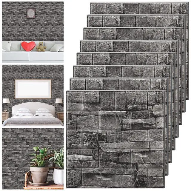 Alt view image 8 of 14 - 30 Pcs 28.8-48.4 Sq ft 3D Wall Panels Peel and Stick Foam Brick Wallpaper Printable Faux Rock Wall Covering Decorative Tiles Self Adhesive Waterproof (Grey Stone)