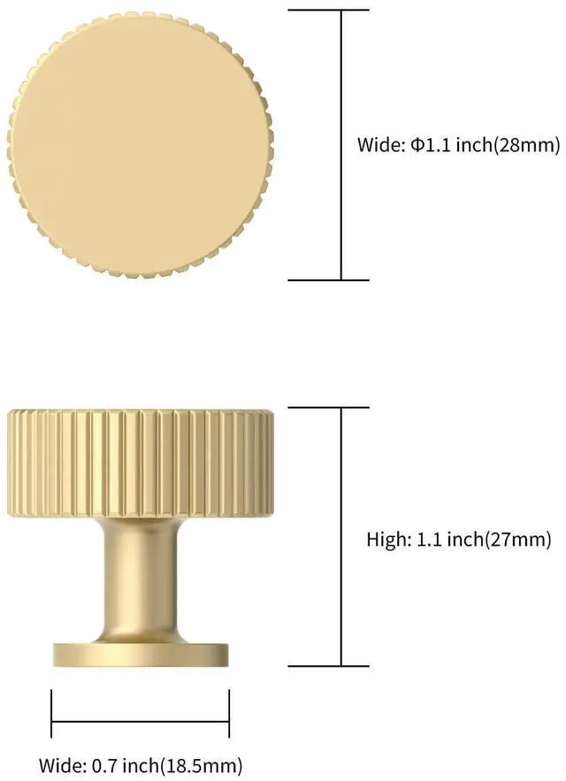 Alt view image 8 of 12 - 10 Pack Brushed Gold Kitchen Cabinet Knobs | Heavy-Duty Solid Zinc, Sturdy, 2 Screw Sizes, Single Hole Knob, Cupboards, Drawers, Dressers, Furniture, Hardware